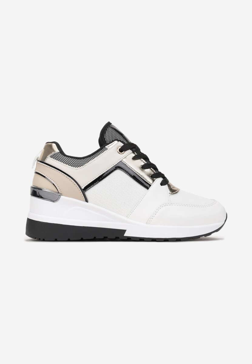 Sneakers Albi cu Șireturi pe Platformă Joasă cu Perforare și Cusături Anabrenda 3