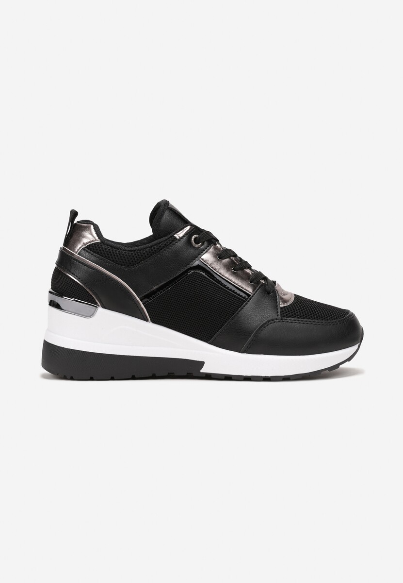 Sneakerși Negri cu Sireturi pe Platformă Joasă cu Perforatie si Cusături Anabrenda 3