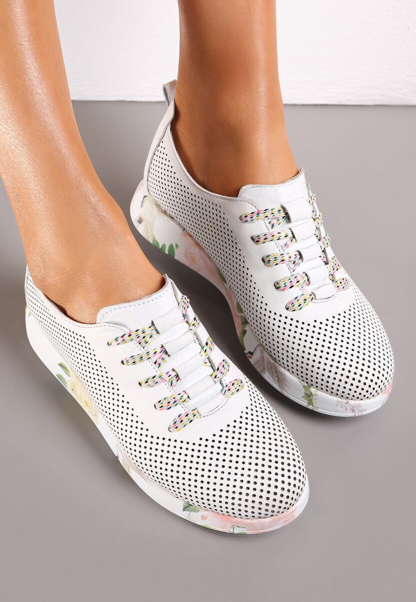 Pantofi Sport Albi din Piele Naturală cu Perforatie și Talpă Modelată Korie 2