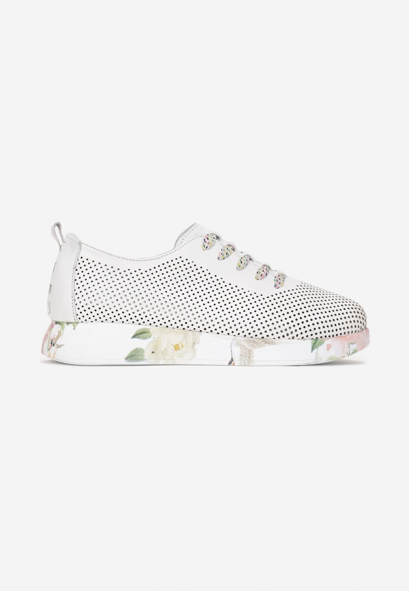 Pantofi Sport Albi din Piele Naturală cu Perforatie și Talpă Modelată Korie 3
