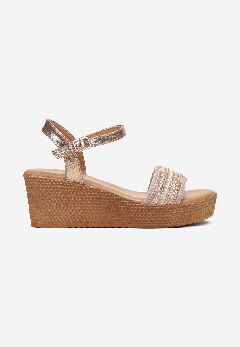 Sandale șampanie în stil boho pe platformă împletită Gorbetai 3