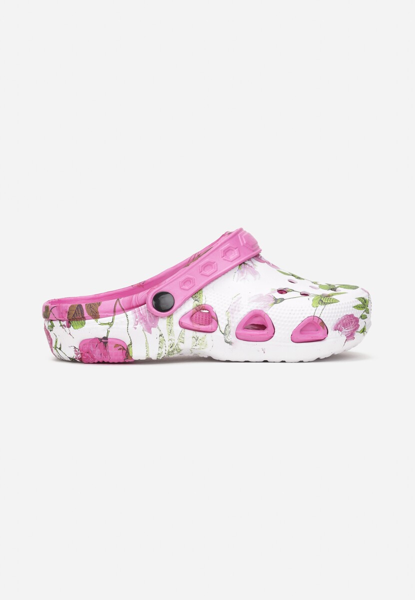 Șlapi de piscină alb-fucsia cu decupaje florale Rutua 3