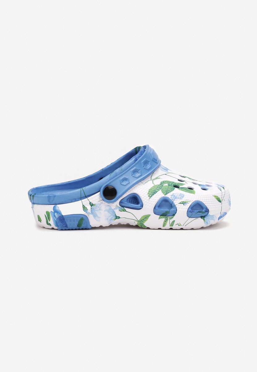 Papuci de plajă alb-albastru cu decupaje florale Rutua 3