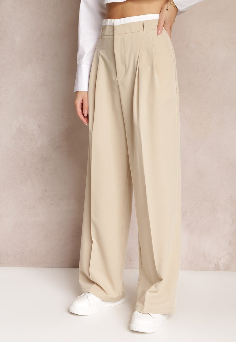 Pantaloni bej cu Crată Largă Kavina 1