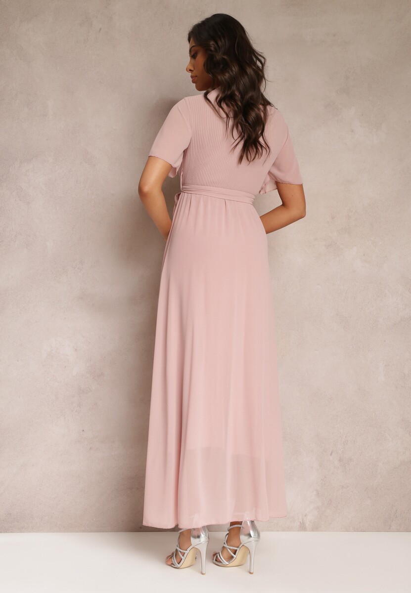 Rochie Roz Pliuri Decolteu Petrecut Elastic Talie Dimitris 3