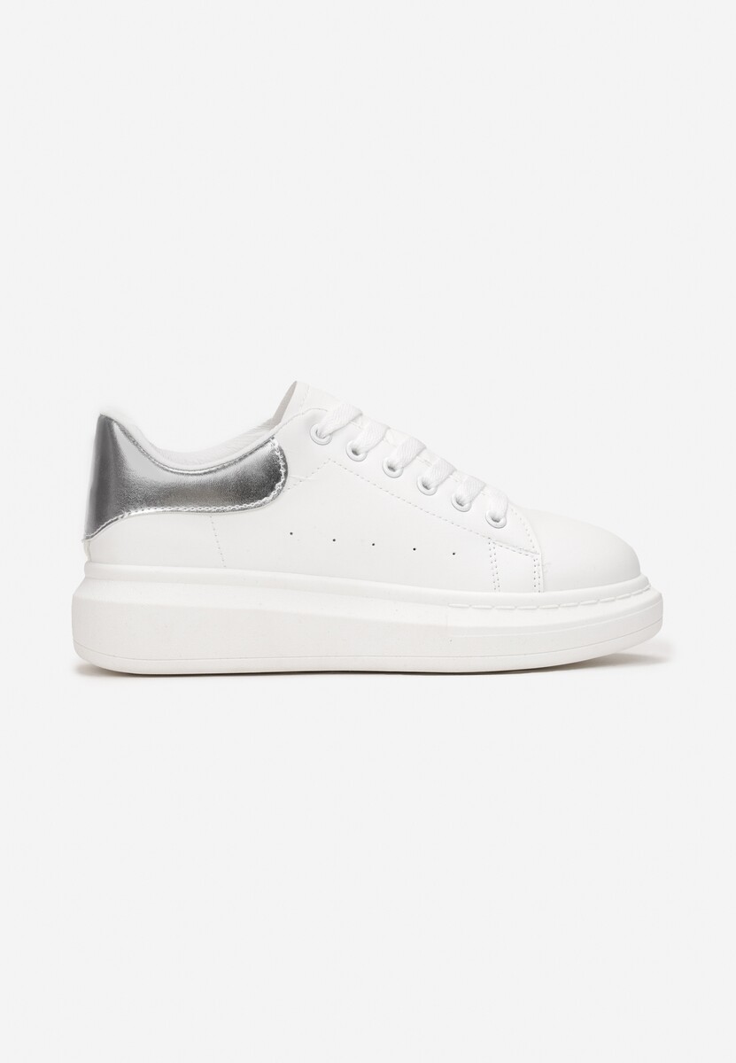 Sneakers Albi Argintii pe Platformă cu Călcâi Decorativ Davilana 3