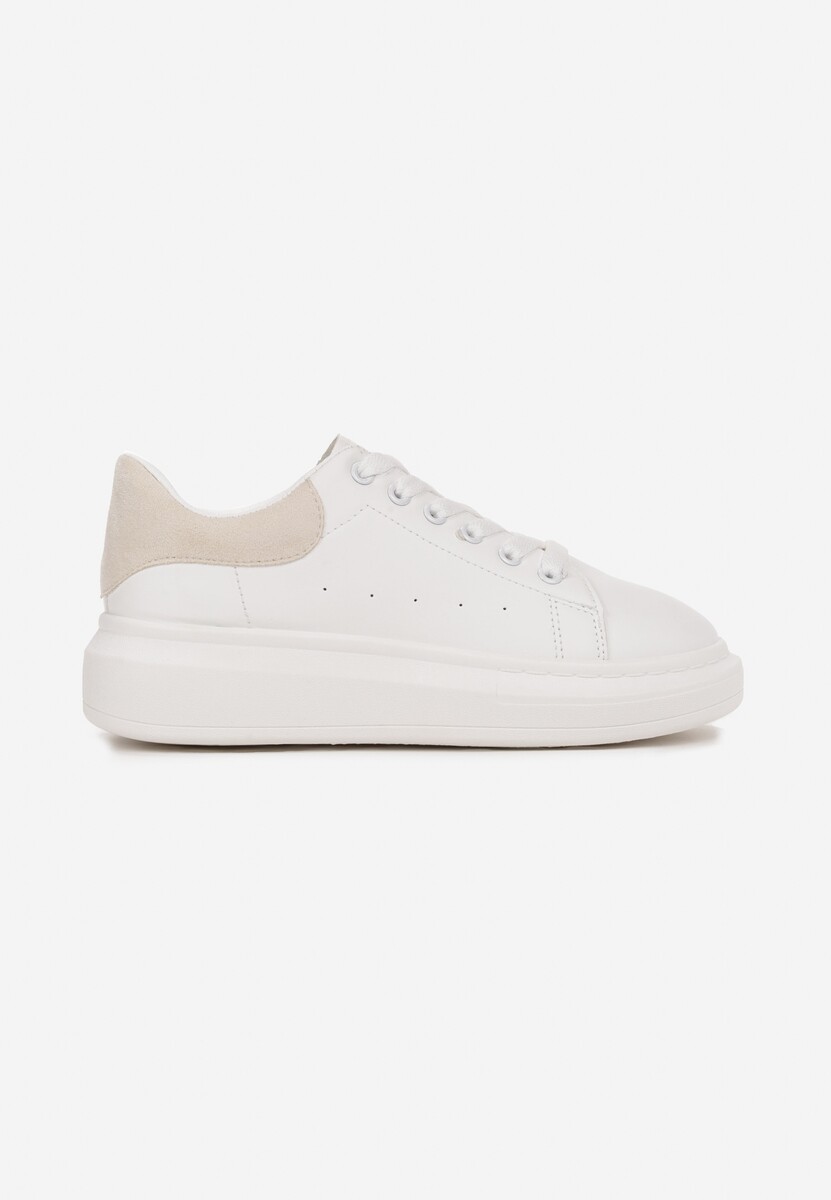 Biało Beżowe Sneakersy na Platformie z Ozdobnym Zapiętkiem Davilana 3