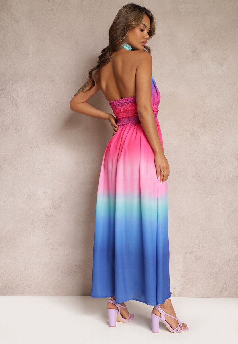 Rochie Albastră Maxi cu Decolteu Halter și Efect Ombre Magdalla 3