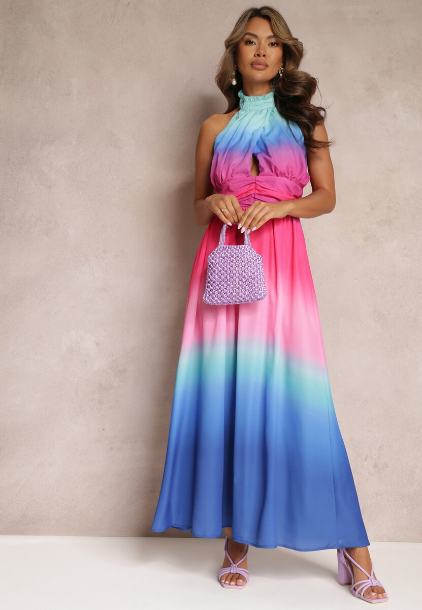 Rochie Albastră Maxi cu Decolteu Halter și Efect Ombre Magdalla 2