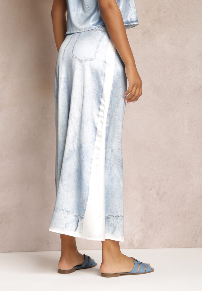 Niebieska Trapezowa Spódnica Maxi Imitująca Jeans Zalline 3