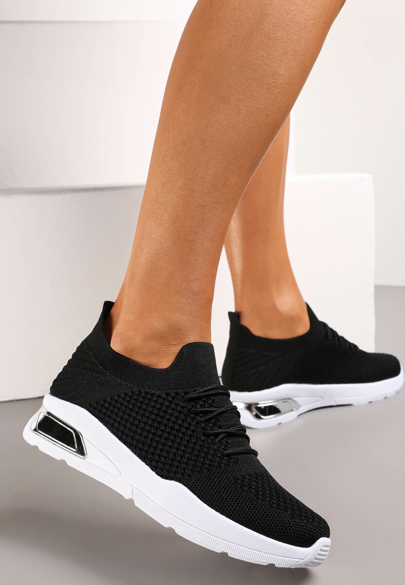 Pantofi sport negri cu partea superioară elastică și inserție metalică Broonis 2