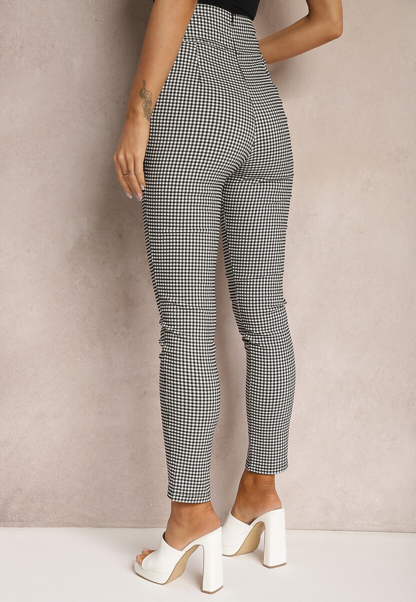 Biało-Czarne Spodnie Typu Skinny High Waist w Pepitkę Rivanes 3