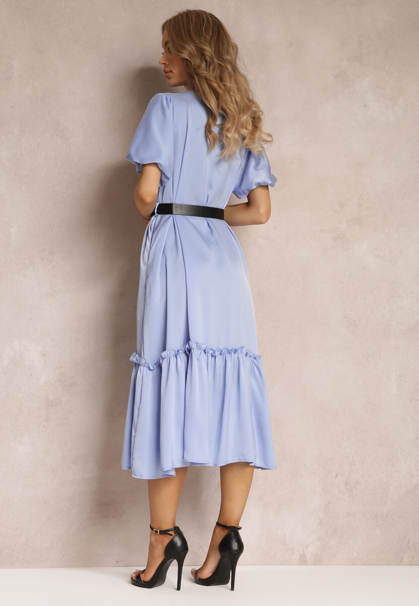 Rochie bleumarin midi cu volan decorativ și curea suplimentară din imitație de piele Charlotona 3