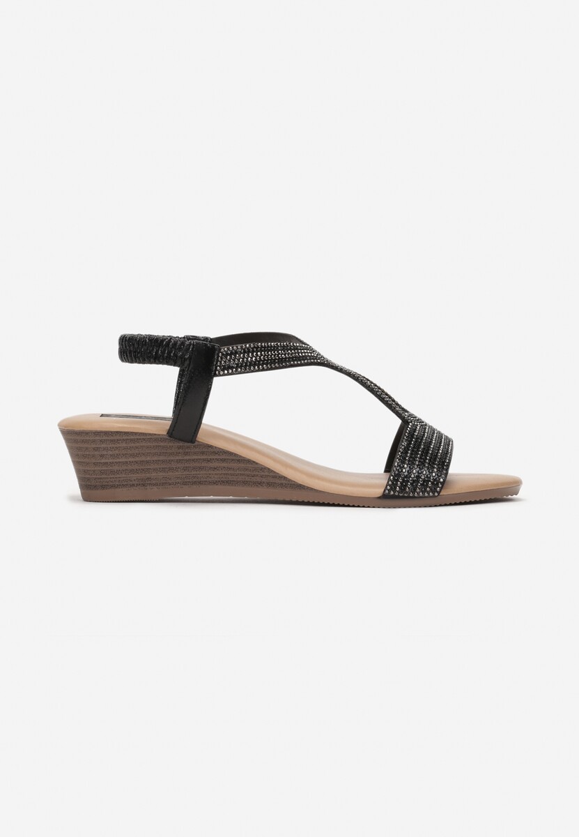 Sandale Negre cu Platformă Joasă Împodobite cu Pietre Strass Bellina 3