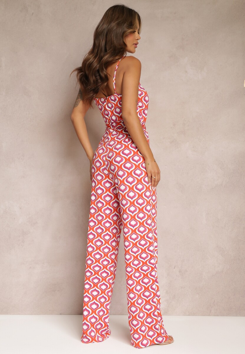 Salopetă Portocalie cu Pantaloni Lungi și Decolteu Adânc Margara 3