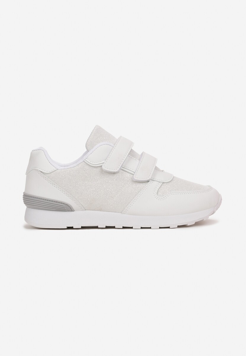 Białe Sneakersy Brokatowe na Rzepy i Grubej Podeszwie Nadiatia 3