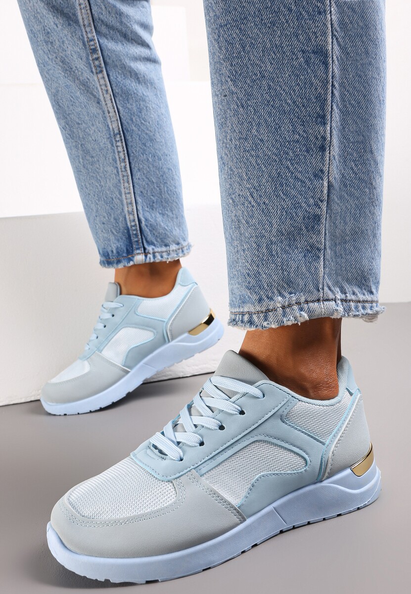 Niebieskie Sneakersy na Grubej Podeszwie z Metaliczną Wstawką Leesa 2