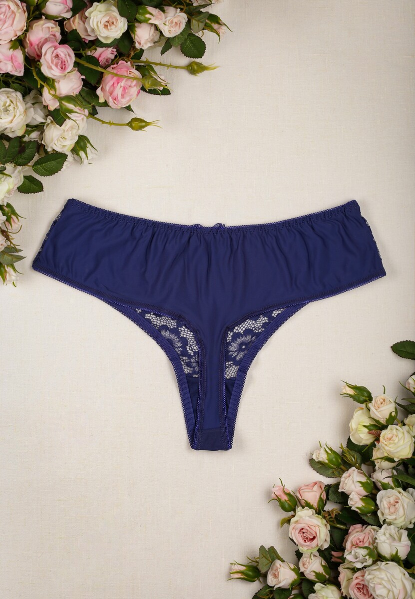 Granatowe Majtki o Fasonie Stringów z Subtelną Koronką Tihan 2