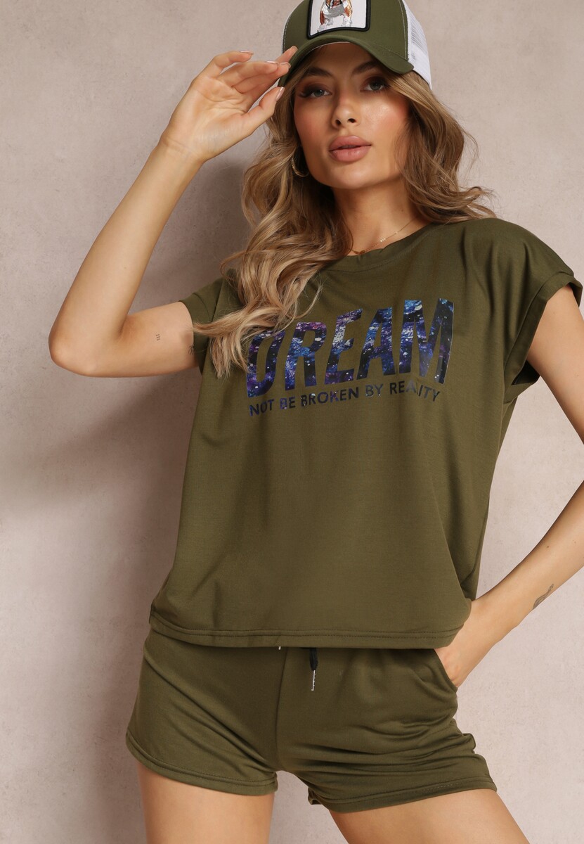 Zielony 2-częściowy Komplet Dresowy z Szortami i T-shirtem Nariko 1