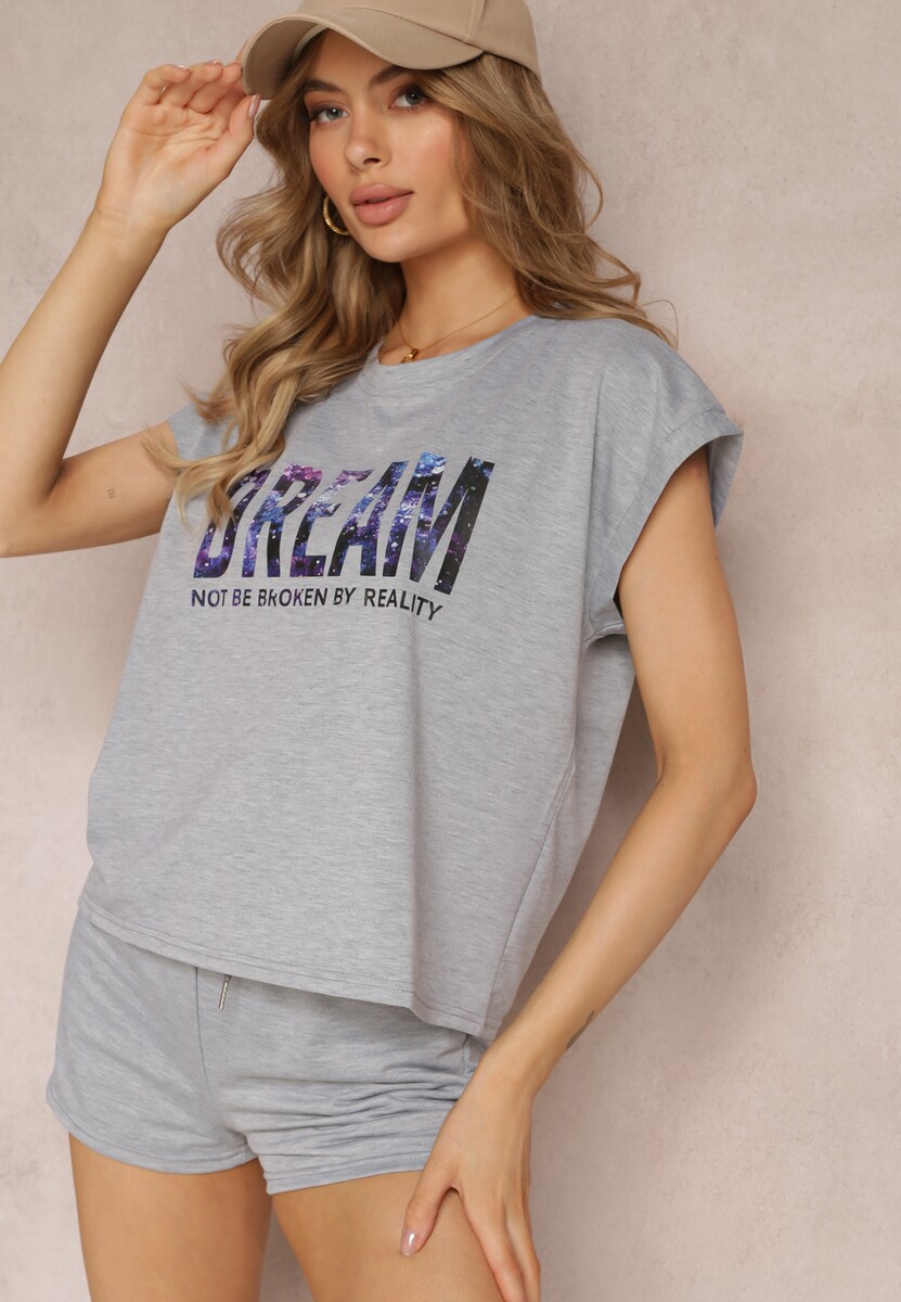 Szary 2-częściowy Komplet Dresowy z Szortami i T-shirtem Nariko 1