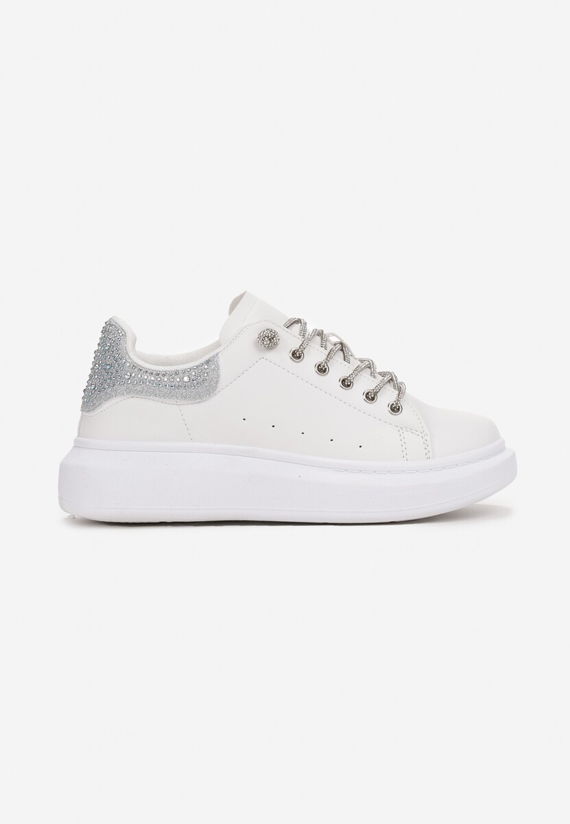 Srebrne Sneakersy z Cyrkoniami na Sznurowadłach i Zapiętku Reville 3