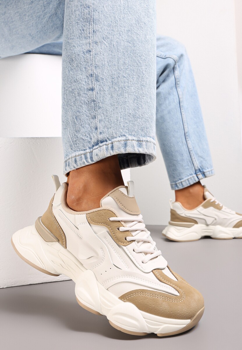Sneakerși Bej cu Șireturi pe Talpă Groasă până la Glezna Calderia 2
