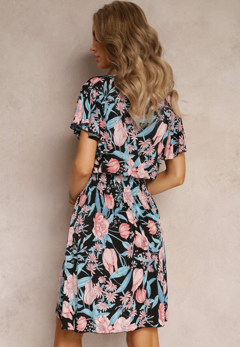 Rochie mini petrecută cu imprimeu floral și elastic lat în talie Pellianne 3