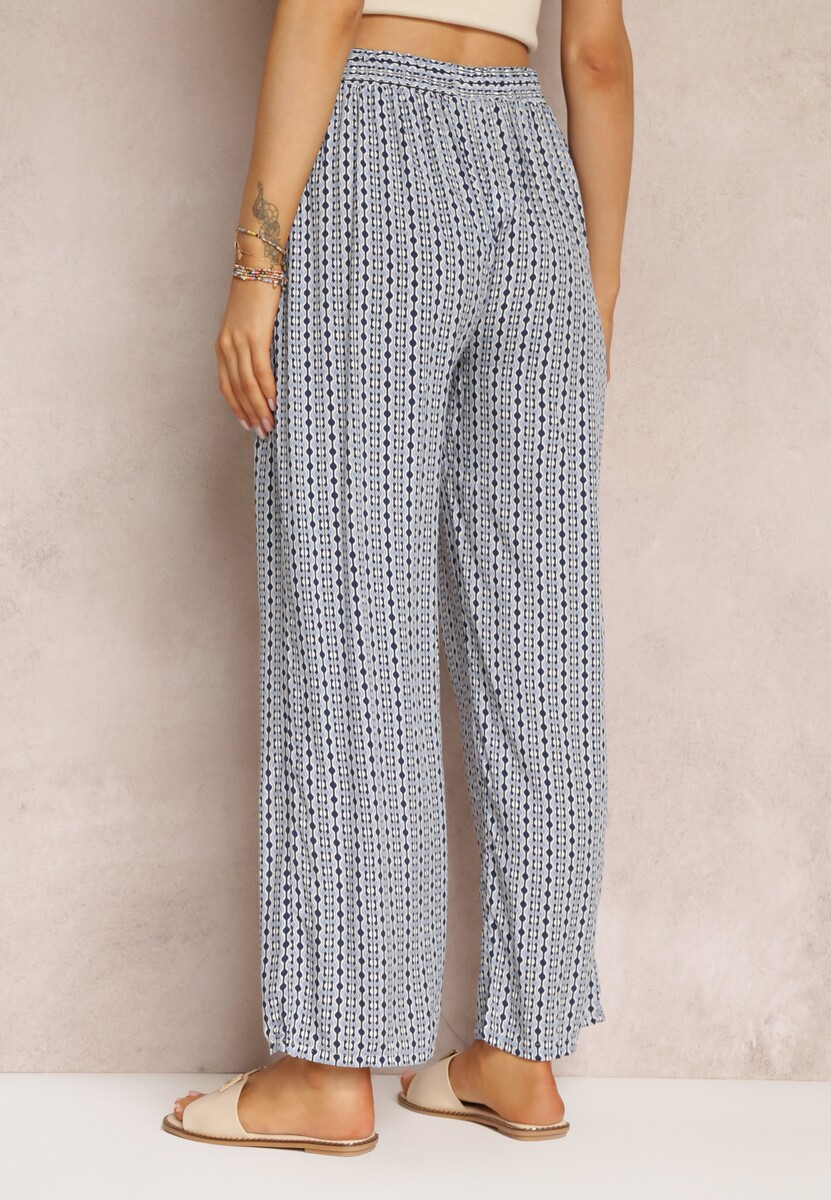 Pantaloni Bleumarin din Vascoză cu Elastic în Talie și Picior Larg Zerarise 3