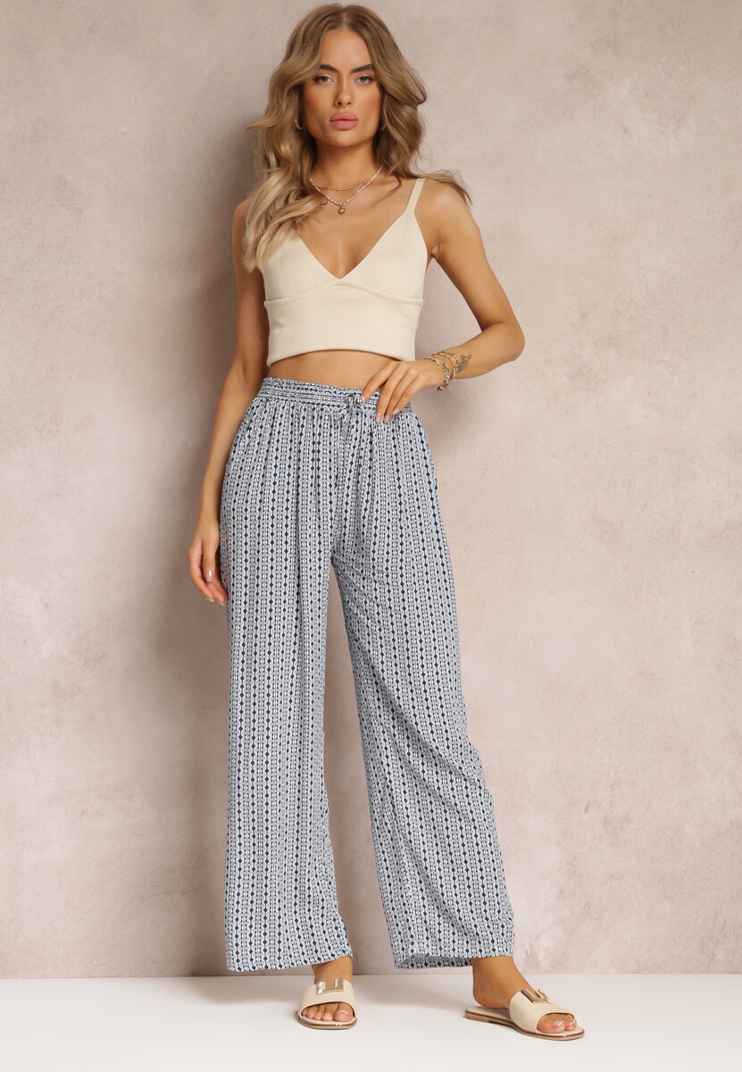 Pantaloni Bleumarin din Vascoză cu Elastic în Talie și Picior Larg Zerarise 2