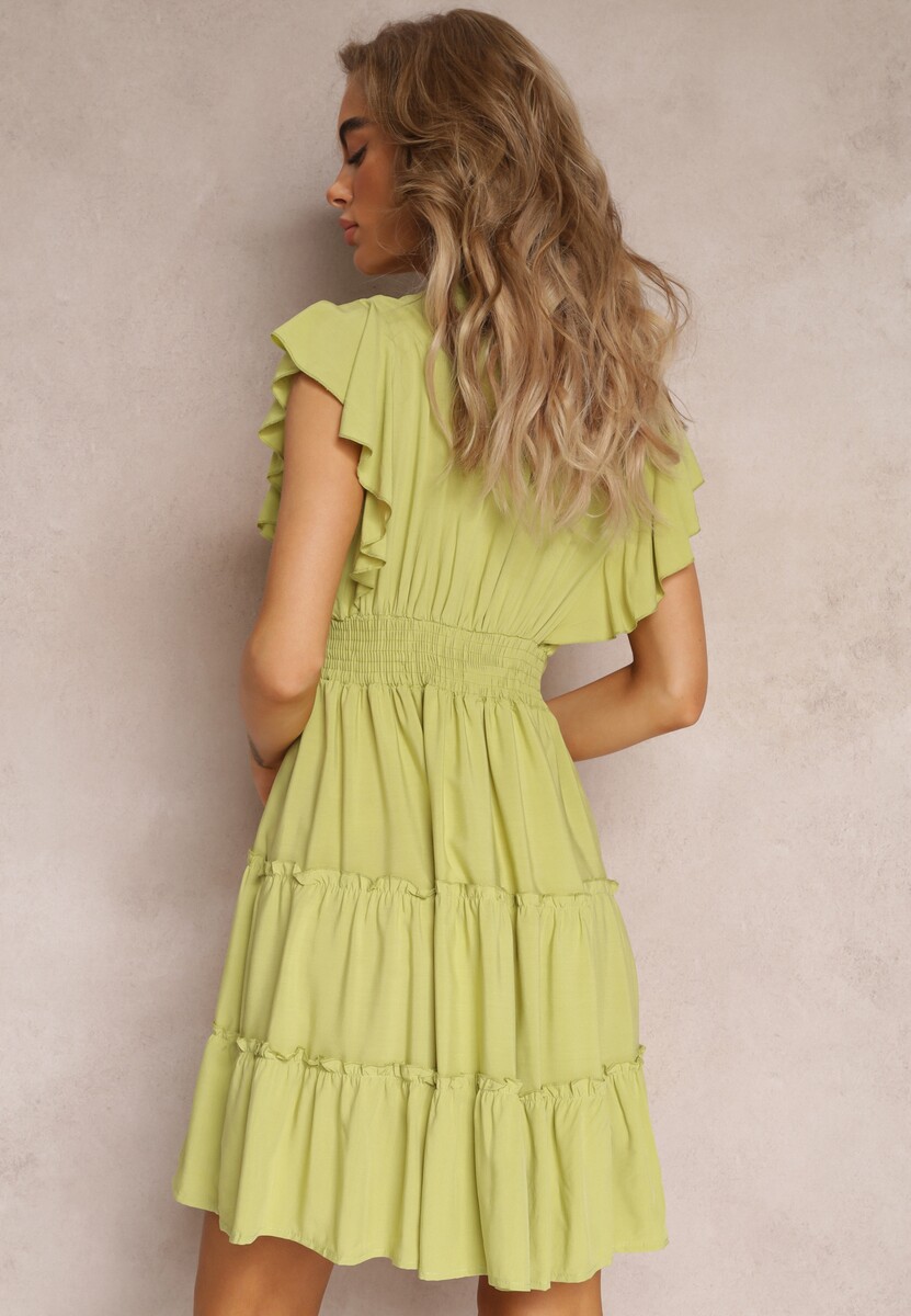 Rochie Verde Talie Marcata Mini Volane Salleni 3