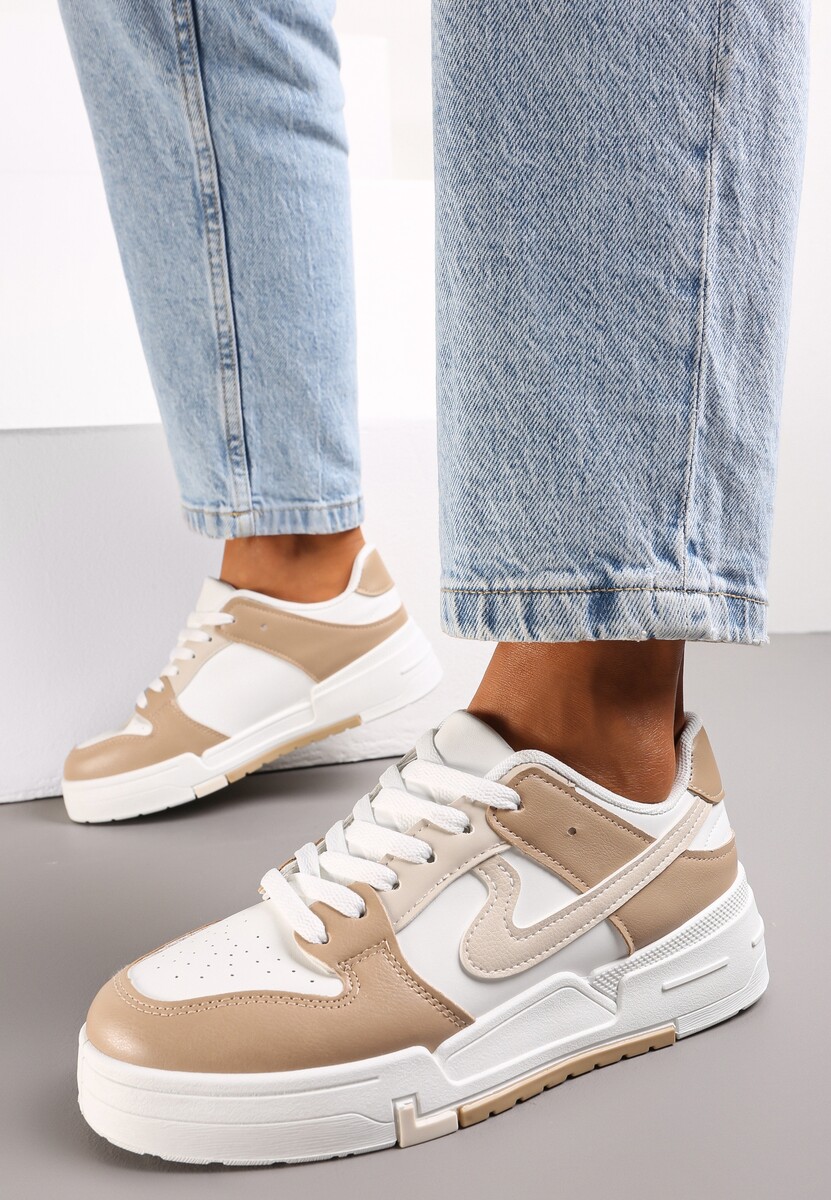 Ciemnobeżowe Sneakersy przed Kostkę na Platformie Elyminn 1