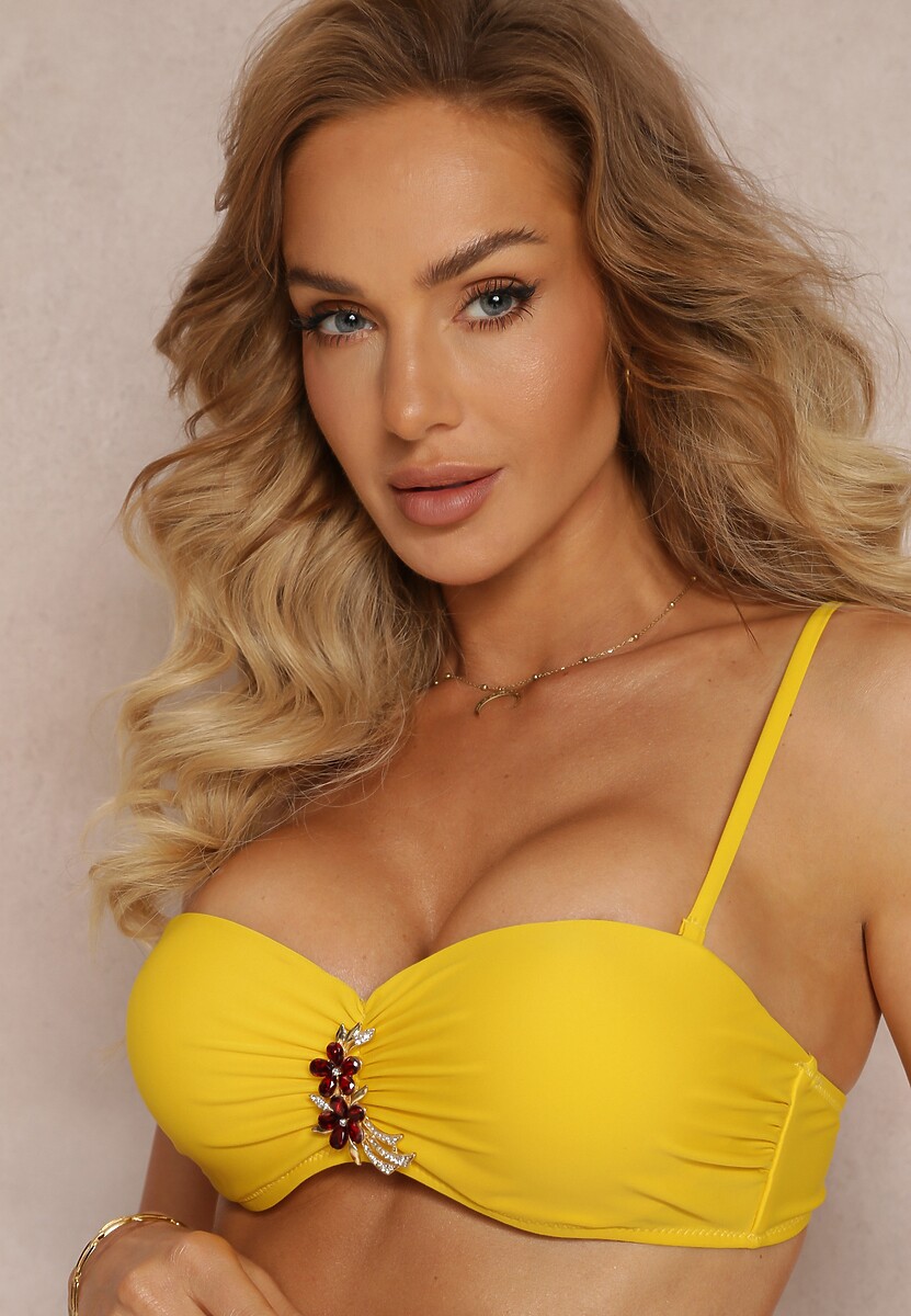 Żółte Bikini z Dekoracyjną Broszką i Efektem Push Up Dameve 4