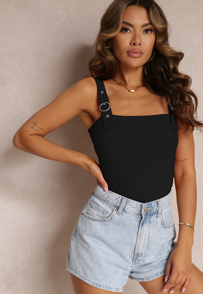 Czarny Top z Szerokimi Ramiączkami i Ozdobnymi Klamrami Mayeke 2