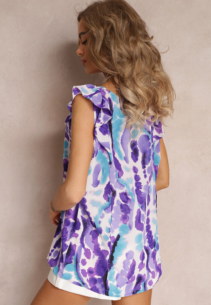 Bluză Top Violet-Albastru cu Volane și Imprimeu Tie-Dye Alava 3