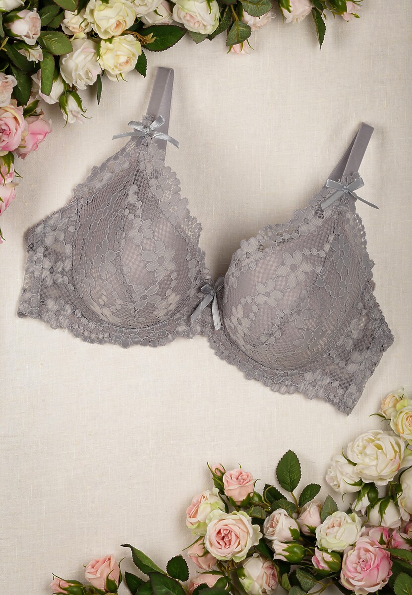 Sutien Gri cu Dantelă Full Cup cu Fundiță Krillia 1