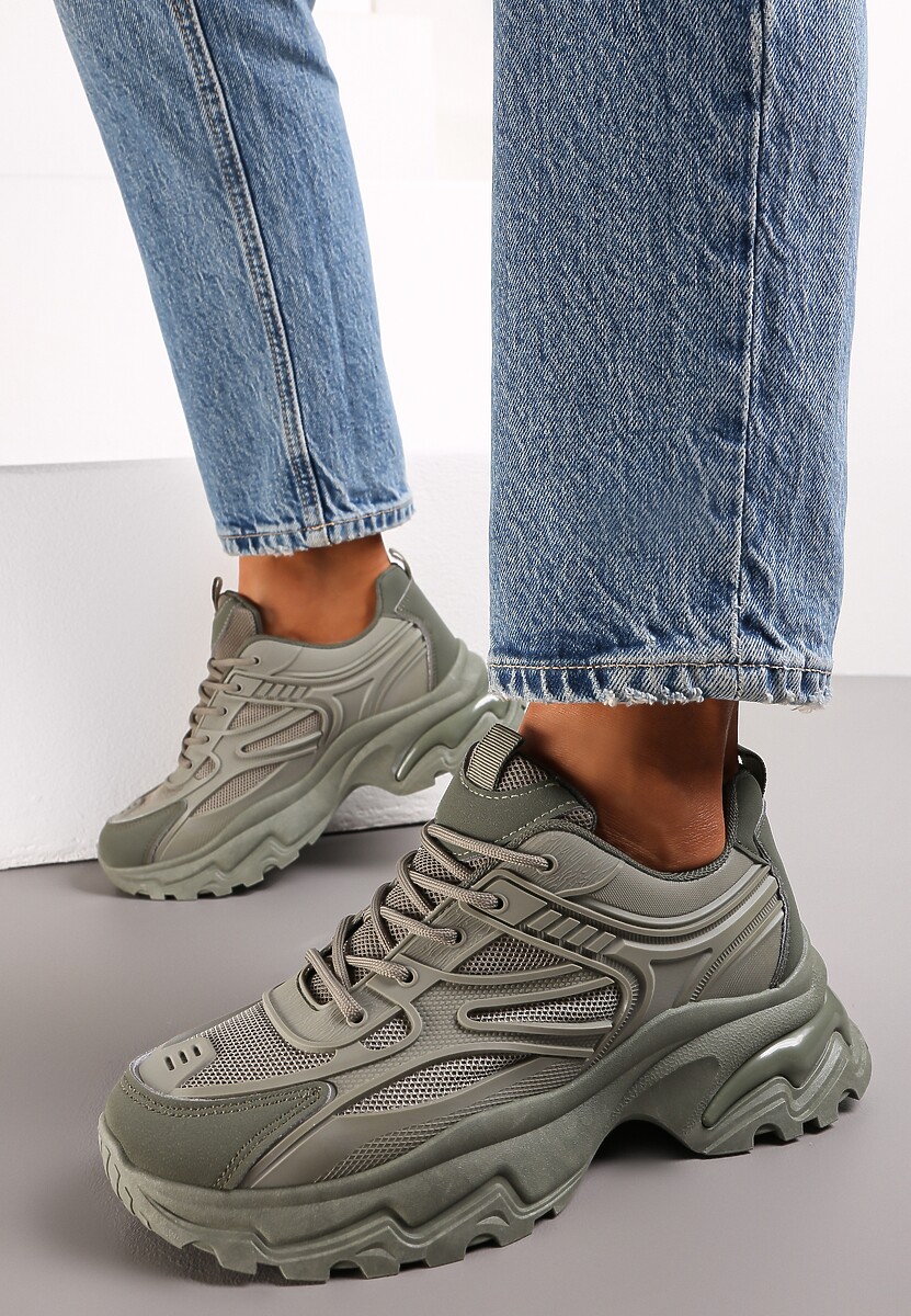 Zielone Sneakersy przed Kostkę na Grubej Podeszwie Maneh 2