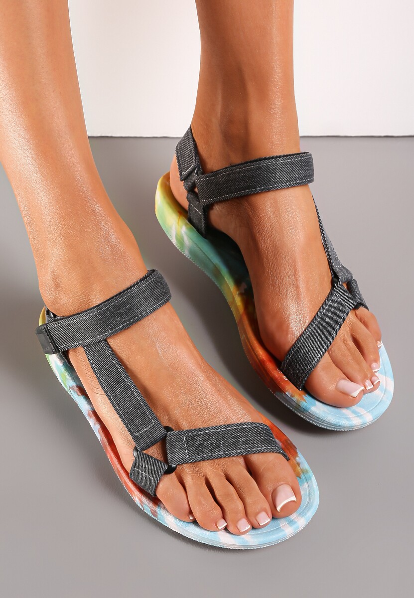 Sandale Gri în Stil Sport cu Velcro și Talpă Colorată Shioria 2