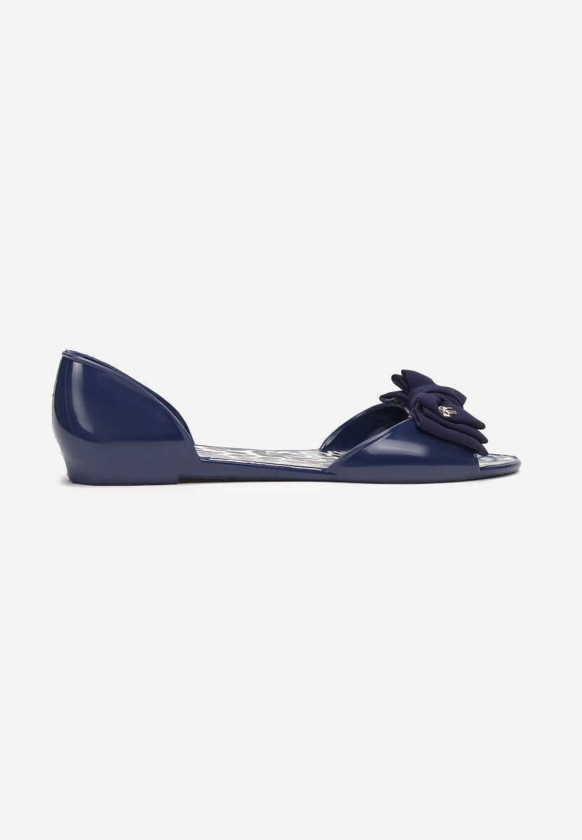 Granatowe Balerinki Peep Toe z Kokardką z Gumowej Pianki  Ralina 3