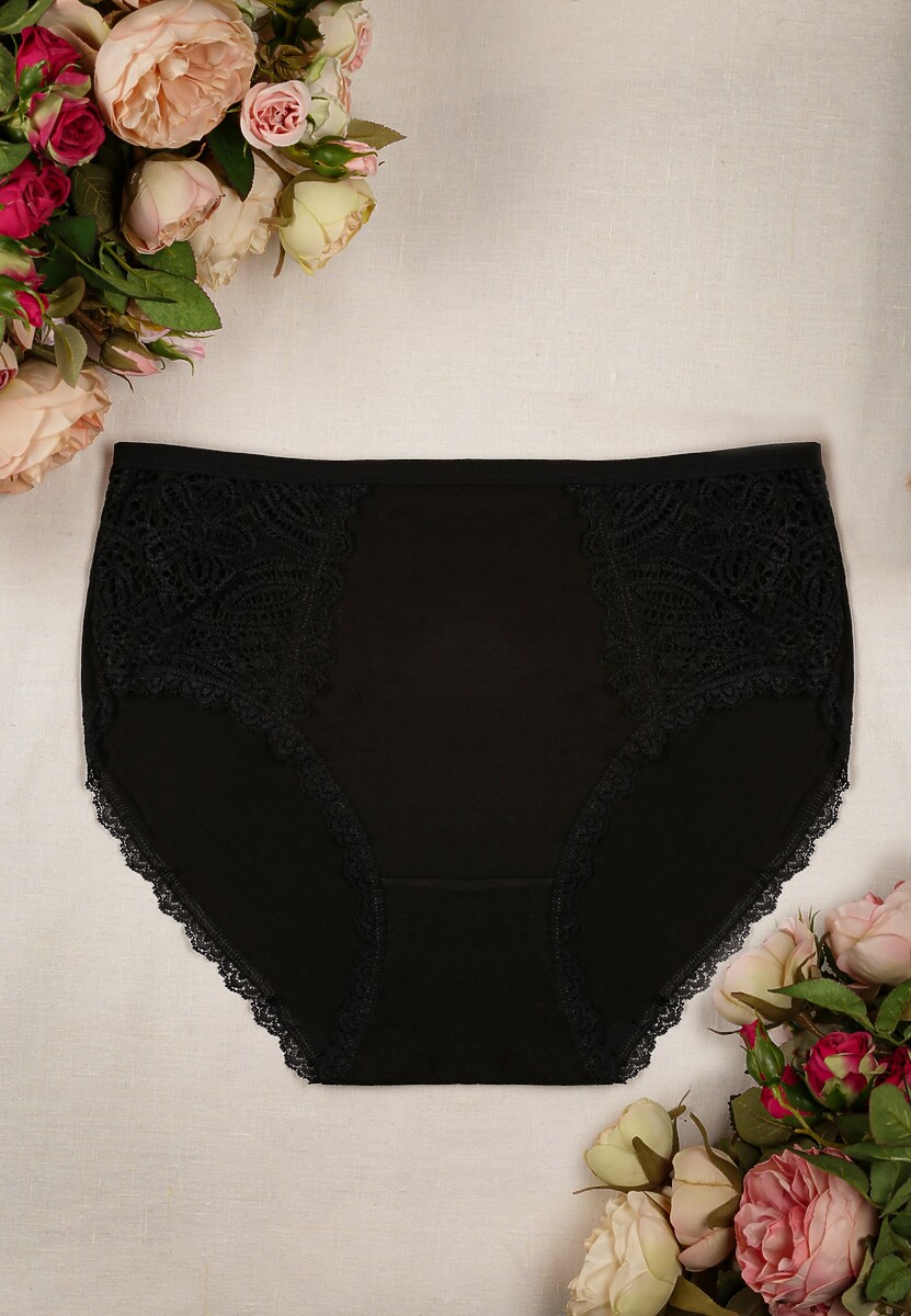 Czarne Majtki Figi High Waist z Koronkowymi Wstawkami Graceland 1