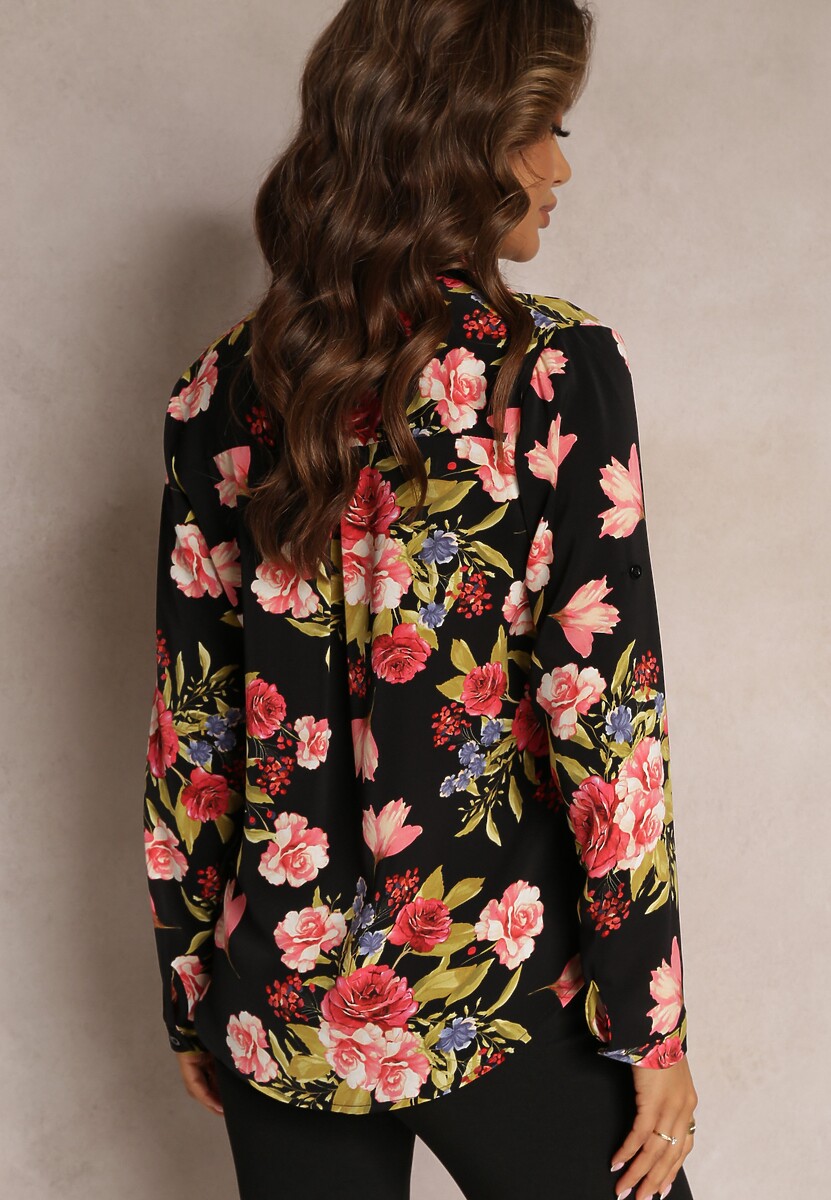 Camasa Neagra cu Guler Floral din Viscoza Jinall 3