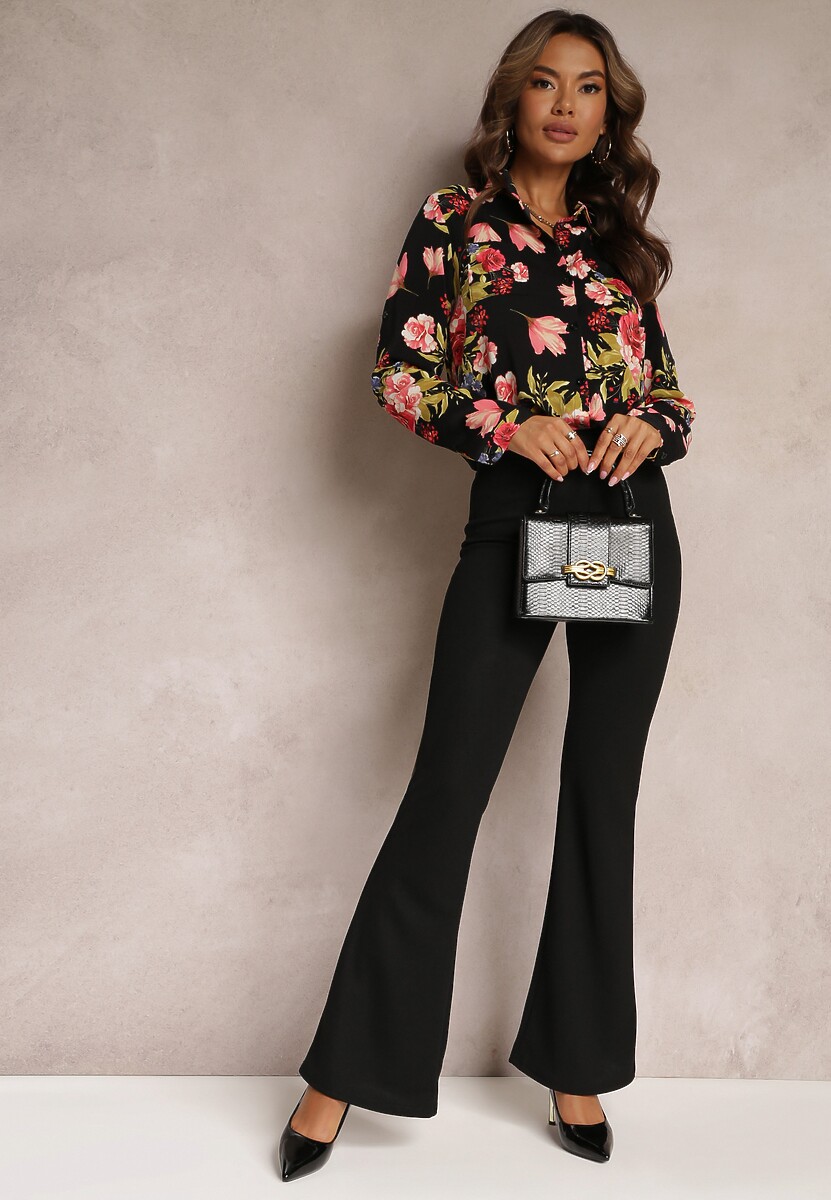 Camasa Neagra cu Guler Floral din Viscoza Jinall 2