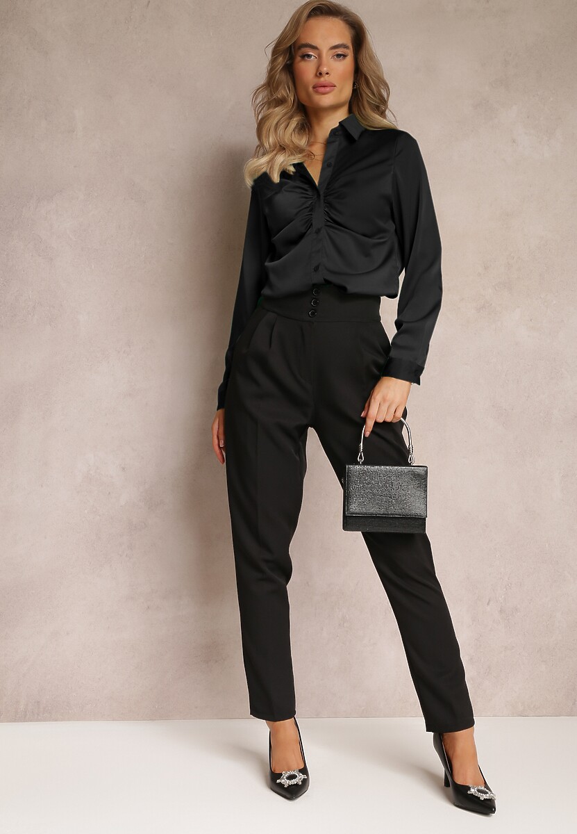 Bluză Neagră Elegantă Din Satin Cu Falduri Kaldei 2