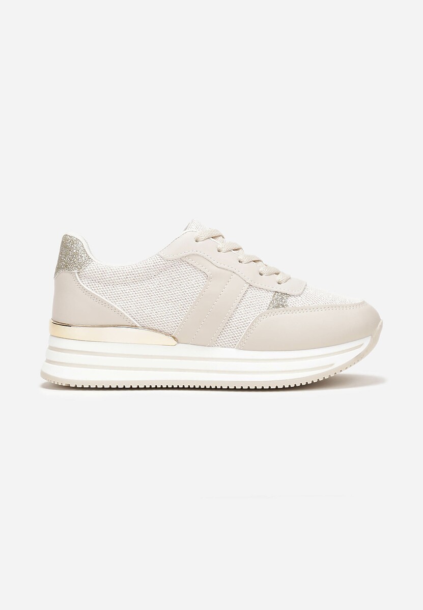 Sneakers bej cu talpa groasă decorată cu sclipici Moneya 3