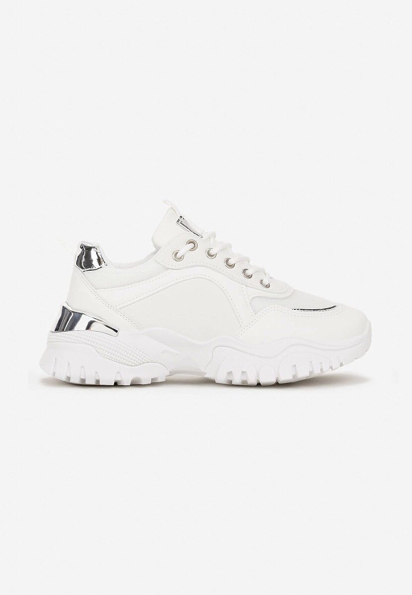 Białe Sznurowane Sneakersy z Metalicznym Wstawkami na Grubej Podeszwie Nadre 3