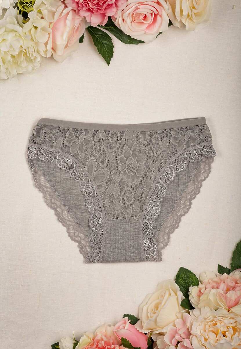 Szare Bawełniane Majtki Figi z Koronkowymi Wstawkami Olleza 1
