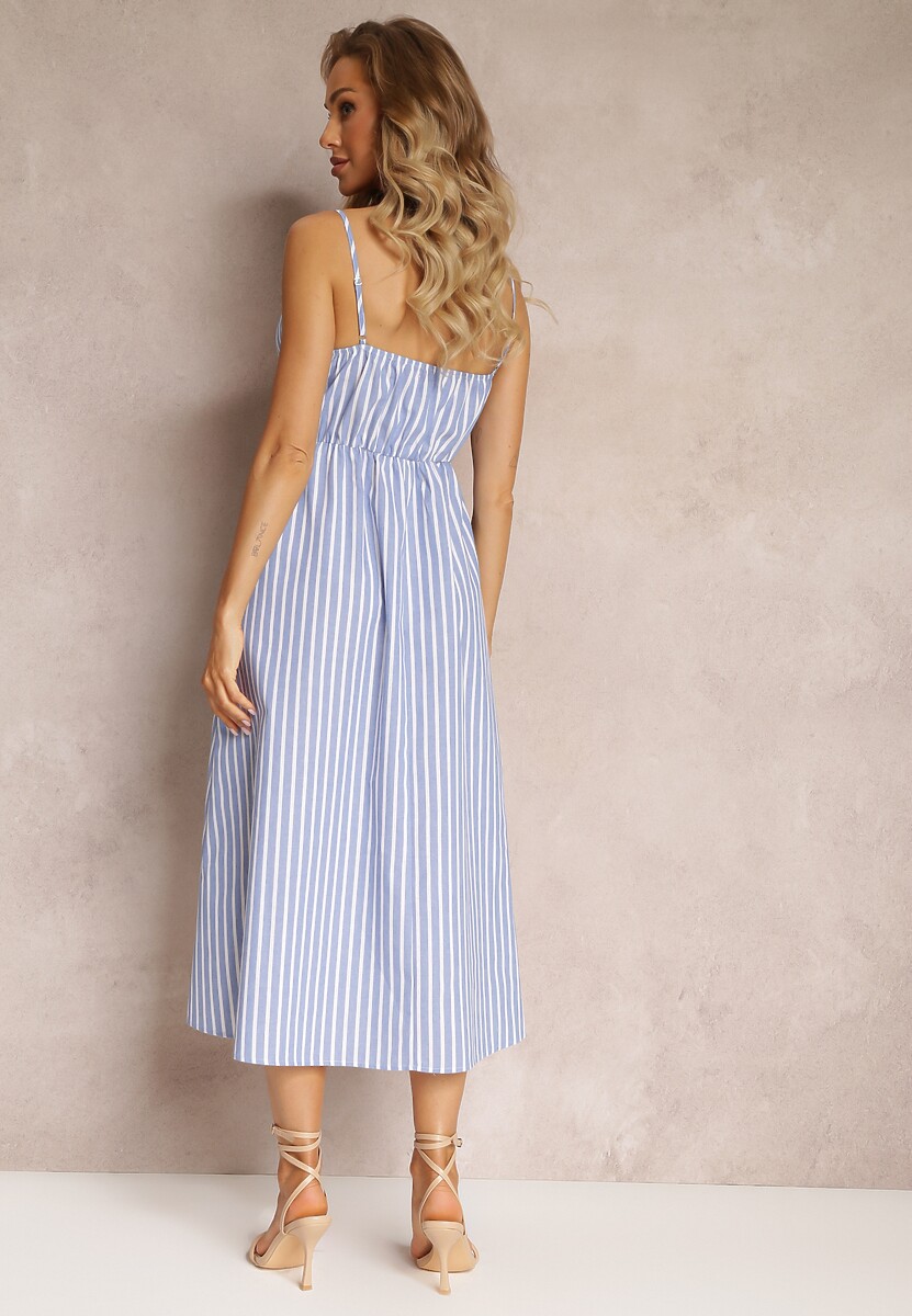 Rochie midi albastră în dungi cu nasturi Eimam 3