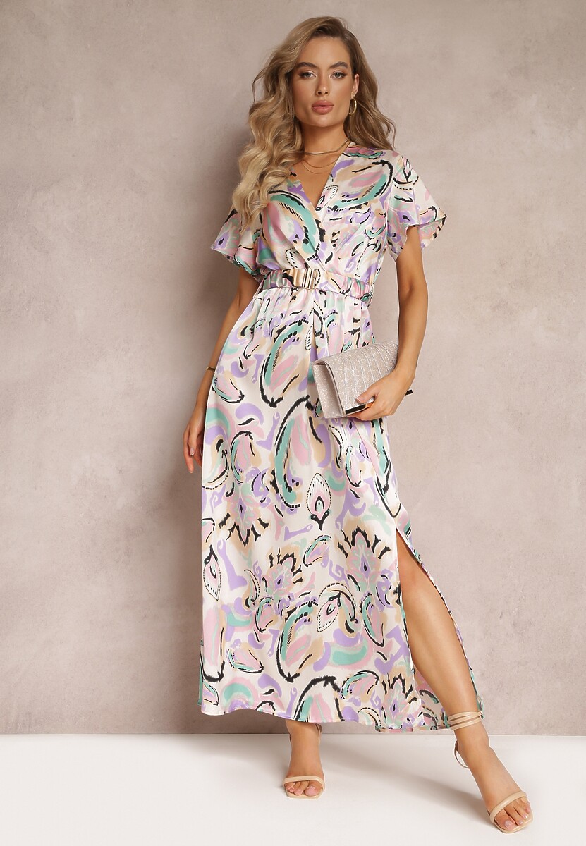 Rochie Violetă Tip Plic Maxi cu Elastic în Talie și Curea Elastică Valerisa 1