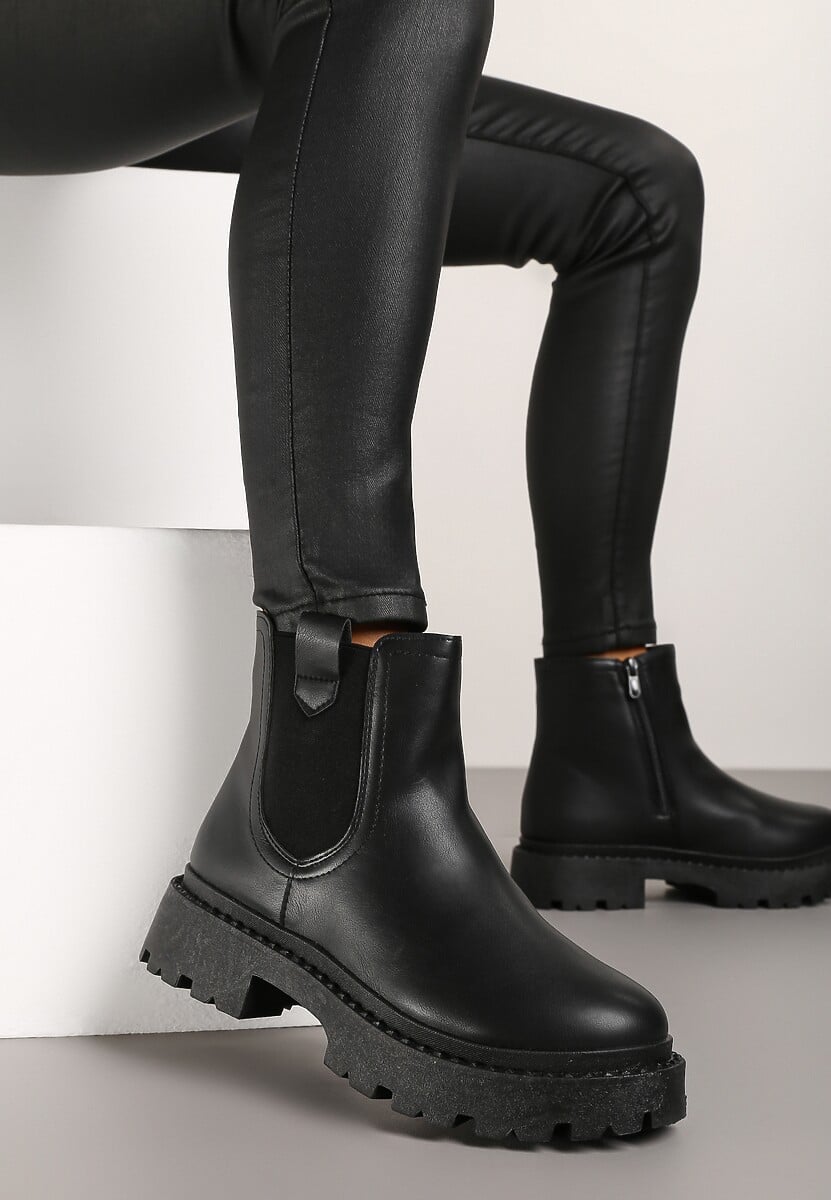 Botine Negre Chelsea pe Talpă Groasă Liraelia 1