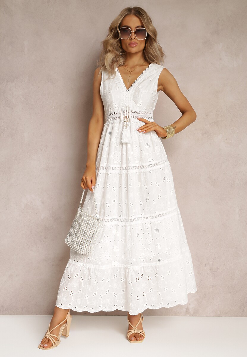 Rochie Maxi din Bumbac Alb cu Broderie Jive 2