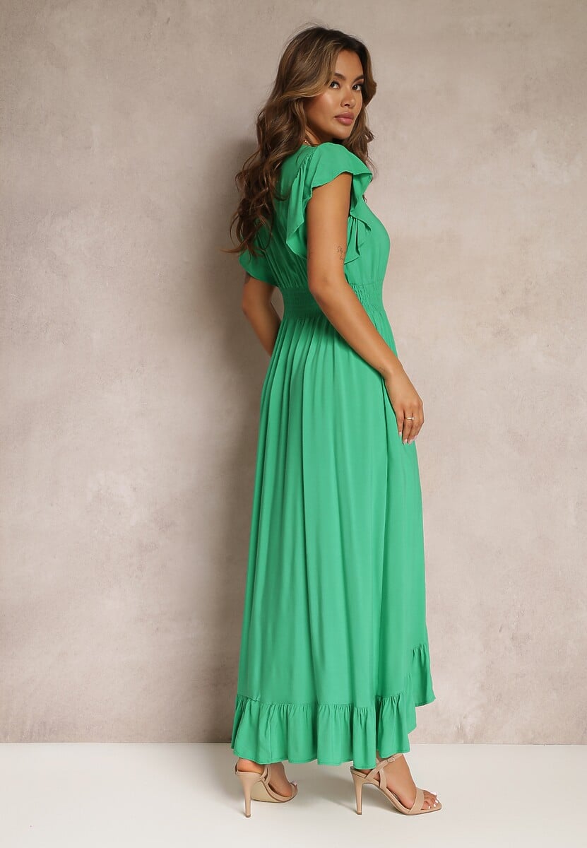 Rochie Verde tip Camasa din Vascoza cu Volanas Carnovie 3